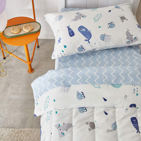 Joyreap 4 Set Piece Cotton Toddler Bedding for Kids Boys n Girls, Ocean Style Starfish Whale Crab Printed, Includes