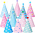 Beurio Party Hats with Pom Poms - Birthday Cone Hats 12 Pack for Kids Adults, Colorful Pastel