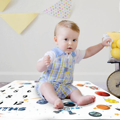 Rocket Baby Month Blanket for Newborn Photo - Space Baby Age Blanket with 2 Frame B35-1