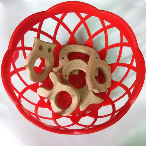 10pcs Natural Wooden Elephant Teether Toys Pendant Pure Beech Wood Animal Teething Shape for Handmade Necklace/Bracelet