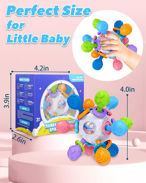 Baby Teething Toys for 0-18 Months - Montessori Tummy Time Rattles and Sensory Toys for Boys Girls, Baby Shower Gifts