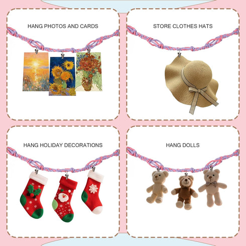 CERETIA 80" 40 Cotton Hanging Storage Chain for Stuffed Animals Storage with Metal Clips, Stuffed Animal Organizer