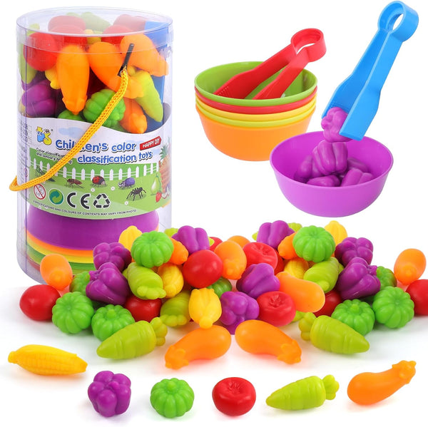 TSYAN Counting Vegetables Matching Games Sensory Toys with Sorting Bowls Preschool Learning