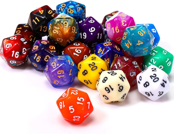 TecUnite 25 Pieces Polyhedral Dice Set with Black Pouch - Random Multi Colored Assortment for Table Games (Vivid Color,