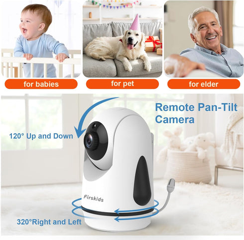 Firskids 5" 2-Way 32H Mode,1000ft Baby Monitor with Camera and Audio, No WiFi Travel Baby Monitor, Pan Tilt Zoom Baby