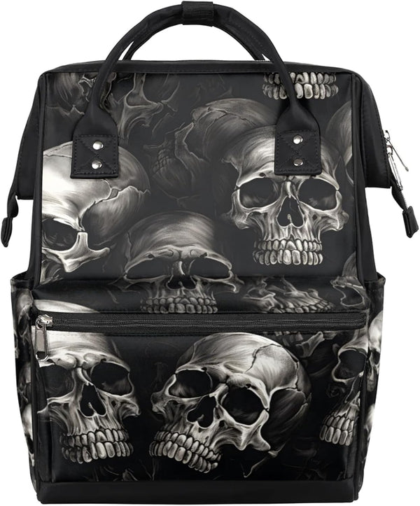Hsnar Skull Skeleton Print Waterproof Diaper Bag Backpack Large Capacity Baby Bag with