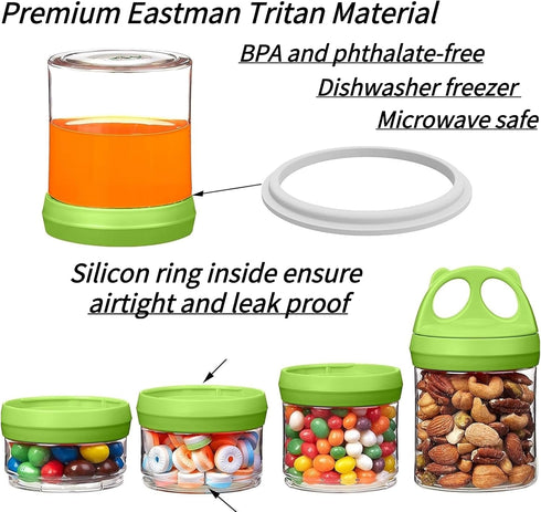 SELEWARE Portable Stackable Food Storage Containers, 4 Piece Jars 31oz, Twist Lock System, Airtight Leak-proof Green