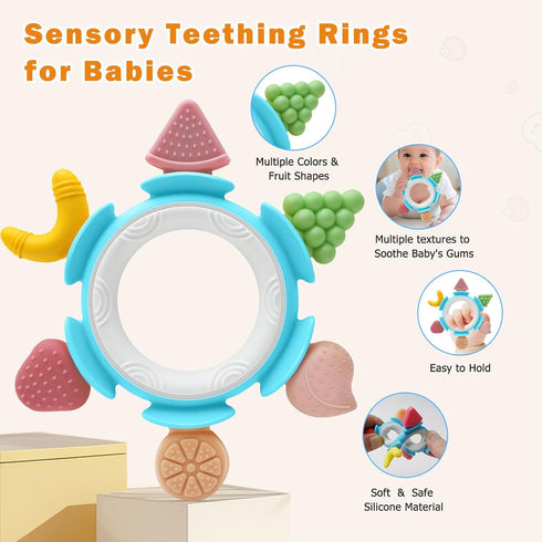 3-6-12 Baby Teething Ring Toy for Months, Silicone Infant Teether for Sore Gum Relief, Soothing Sensory Chew Toy, Ideal