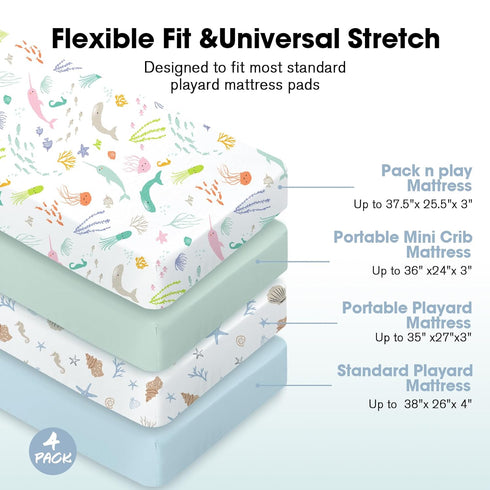 4 Pack, Pack 38 26 Pack Pack Little Grape Land Mini Crib Sheets n Play Sheets Fitted x for Boys and Girls, and Play