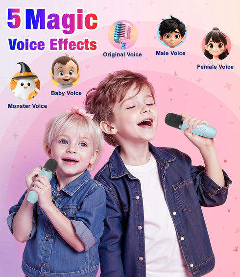 Pxzvd 2 Mini Karaoke Machine, Portable Bluetooth Speaker with Wireless Microphones for Kids & Adults, Karaoke