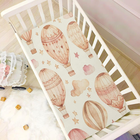 Set, Mattress#617 Fitted Crib Sheets for Boys Girls, Soft Breathable Comfortable Watercolor Hot Air Balloons Baby Sheet