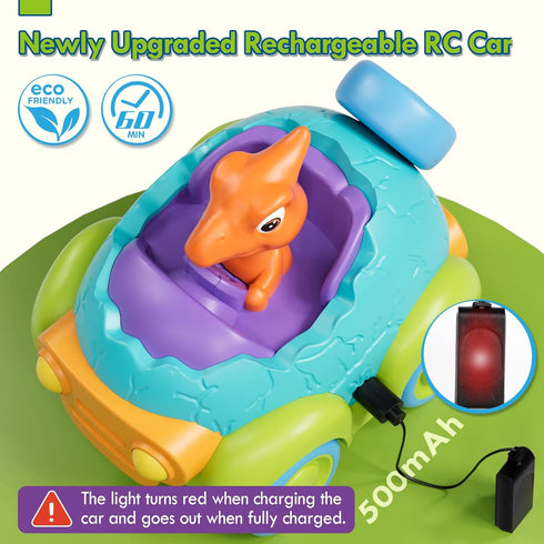 Lehoo Castle Dinosaur Remote Control Car for Toddlers, Rechargeable RC Cars with Lights & Music, Ages 2-4, 2-3 Year Old