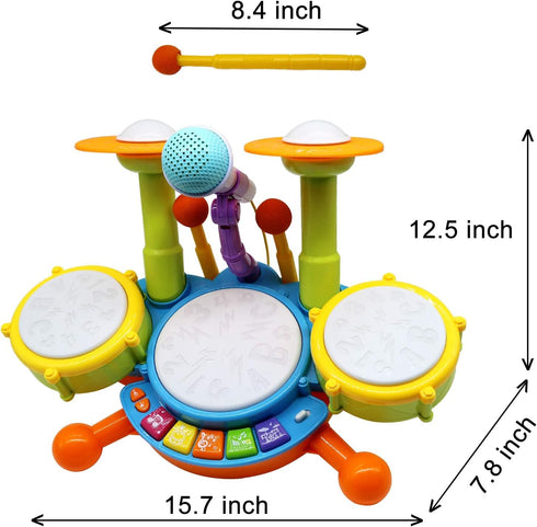 Set Drum for Toddlers, Kids Musical Instruments, Toys for Boy Birthday Gifts, Electric Drum Kit for Babies Boy Girl