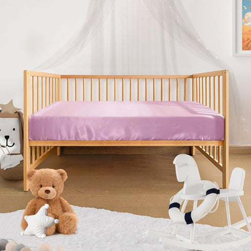 Pro Goleem Satin Soft Crib Sheet for Baby with Sensitive Hair, Silky Pink Fitted Sheet 52’’x28’’x8’’ for Girls