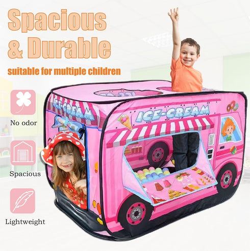 2-3 Pop Up Tent for Kids.Ice Cream Truck Play Tent.Large, Easy to Organize Icecream Shop for Kids.Ice Cream Cart