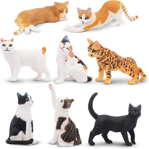 Toymany 8PCS Realistic Cat Figurines - Educational Cat Figures Toy Set, Kitten Easter Eggs, Cake Topper Gift