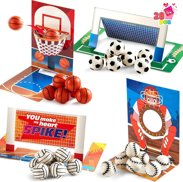 JOYIN 28 PCS Valentines Day Cards with Soccer Football Volleyball Basketball for