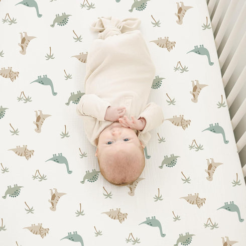 2 Pack, 52"x28" Konssy Muslin Crib Sheets for Boys, Soft Cotton Neutral Baby Sheets for Standard Crib Mattress (Dino