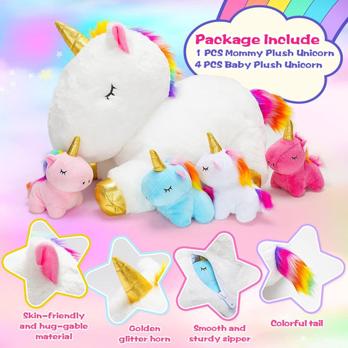 0 1 2 3 4 5 6 7 8+ Mommy 4 Tummy, Set, KMUYSL Toys for Girls Ages Years - Unicorn Stuffed Animal with Baby Unicorns