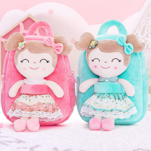 Gloveleya Toddler Backpack - Baby Girl Gift Plush Diaper Bag with Spring Girl Doll, Pink 9 Inches