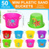 Leitee 50 Pieces Mini Plastic Sand Bucket for Kids, 6.3 Inch Small Beach Pail for Summer Beach Toys