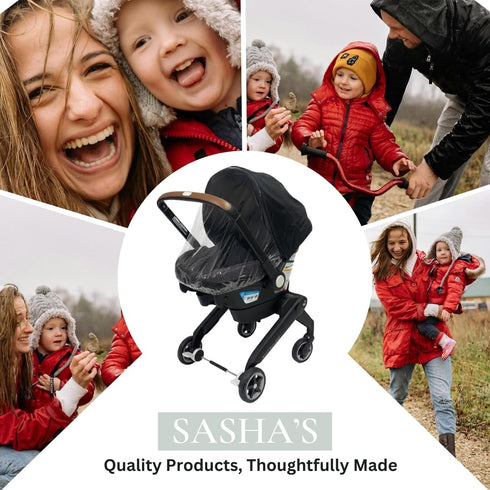 SASHA'S Rain and Wind Cover for Evenflo Shyft DualRide, Clear PVC, Waterproof Protection Shield, Hook and Loop Closure