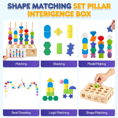 Montessori Educational Wooden Toys for Toddler 3-5 Years - Lacing Beads, Stacking Blocks, Shape Sorting Gifts for Kids