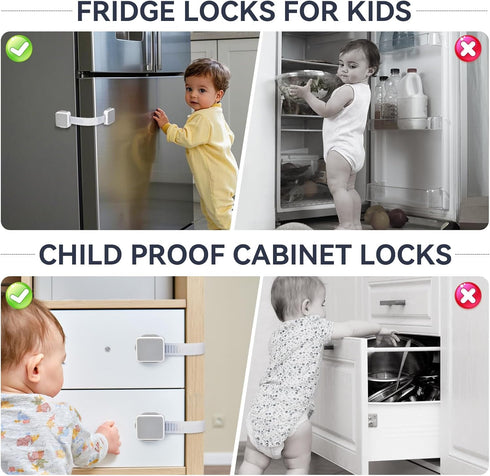 PAULTEMP 2 Pack Child Safety Cabinet Locks for Baby Proofing, Length Adjustable Latch Straps Dual Button Design