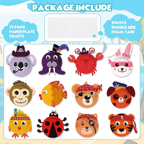 V-Opitos Arts and Crafts Kits for Kids - 12 Pack Paper Plate Crafts for Toddler Age 3-5, Fun Classroom Activity