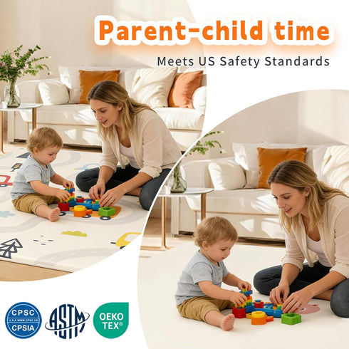 Ressainic 1.3" Floor50x50 Thick Baby Play Mat for PU Leather Playpen Mat for Toddlers Infant Kids,Ultra Soft Support