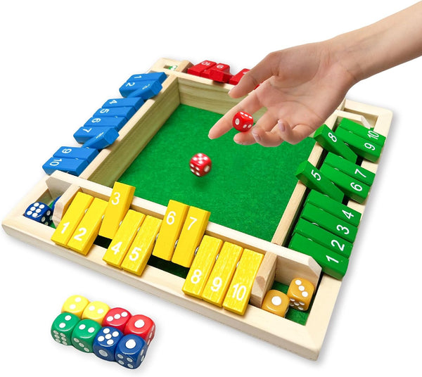 HENNAED Shut The Box Game, 4-Player Wooden dice Game with 8 Dice and