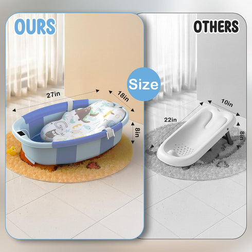 TOSGN 3s 0-36 Collapsible Baby Bathtub, to Install, Baby Bath Tub with Soft Cushion & Thermometer, Months Newborn