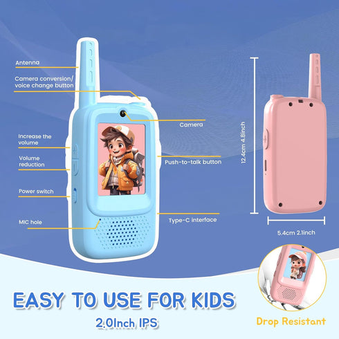 Haomuren 2 Pack 312 4 Video Walkie Talkies for Kids, HD Screen Walkie-Talkies for Ages with Voice Effects, Long Range