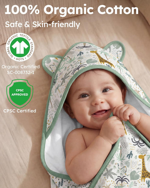 100% 32x32Inch, Yoofoss Hooded Baby Towels for Newborn Organic Cotton Baby Bath Towel with Hood for Babies, Infant