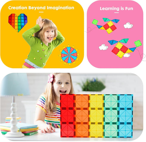 Gemmicc 136 Kids,3D Set 2 Magnetic Tiles, Deluxe PCS Building Blocks Magnet Toys for Magnet Puzzles Stacking Blocks