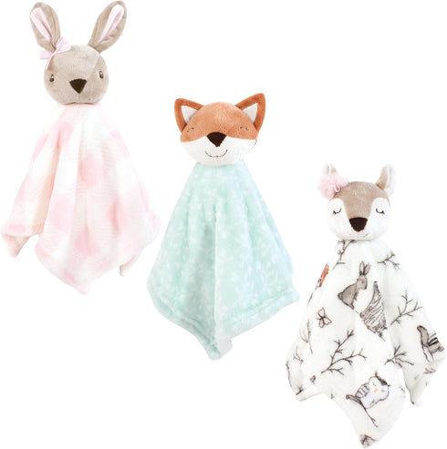 Hudson Baby Unisex Baby Animal Face Security Blanket, Enchanted Forest 3-Pack, One