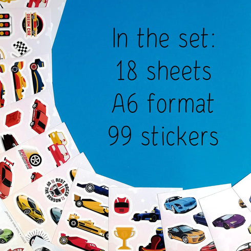 100Pcs Race Car Stickers for Kids, Racing Decals and Party Favors for Race Car Birthday Decorations
