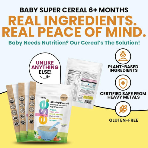 Else Nutrition Baby Cereal Stage 1 for 6 Months+, High Iron, Plant Protein, Organic, 3 Pack