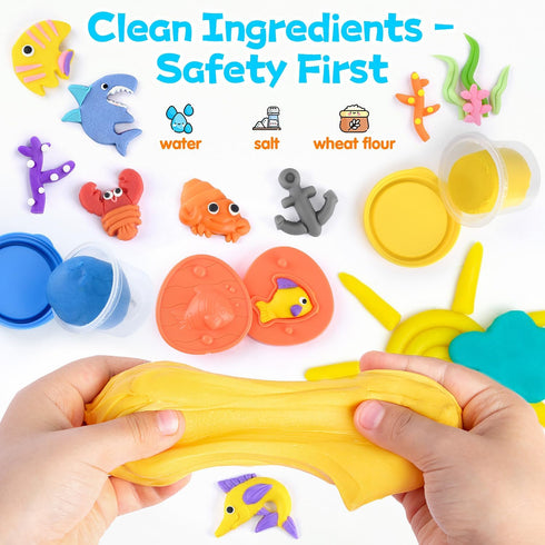 Set 3 4 5 6 PLAY Ocean Color Dough Kit with Sea Animals Molds, Under the Sea Toys for Sensory Play - Boat Whale Shark