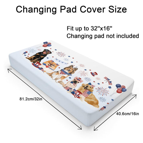 Independence Day Dogs American Flags Changing Pad Covers July 4th Dogs Diaper Change Table Sheets for Boys Girls Dogs Lovers Gift Soft Stretchy Fitted Diaper Changing Table Mats Cover 32''x16''