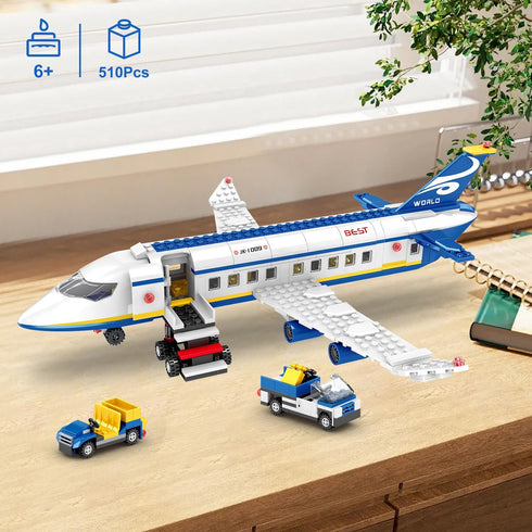 510 Set, 6 IN1 6-12+ WINGIFT Pcs City Passenger Airplane Building Plane Building Blocks Toys, STEM Aircraft Bricks