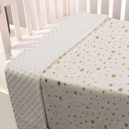 Baby Blanket for Boys Girls Soft Minky with Double Layer Dotted Backing, Star and Moon Printed 30 x 40 Inch