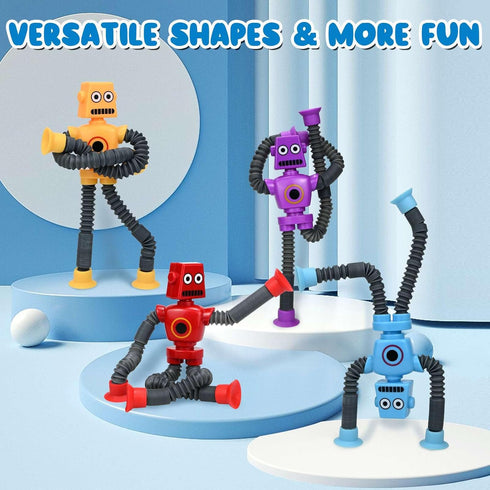 Pop Tubes Robot Fidget Toys (4 Pack), Telescopic Suction Cup Robotics Toy, Autism Sensory Toys for Kids Age 3-6