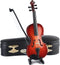 Dselvgvu Wooden Miniature Violin with Stand, Bow & Case - Mini Musical Instrument Dollhouse Model Decoration