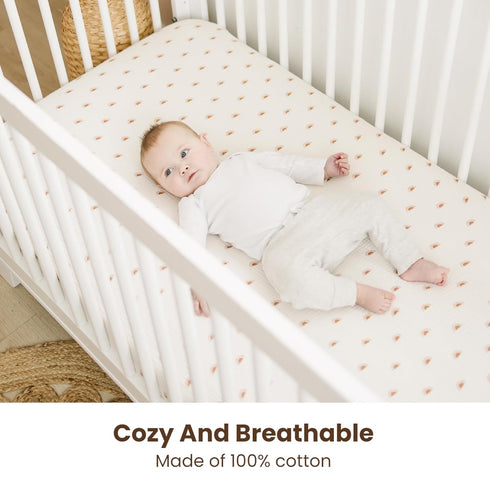 2 Pack, 52"x28" Konssy Muslin Crib Sheets for Boys, Soft Cotton Neutral Baby Sheets for Standard Crib Mattress (Camel