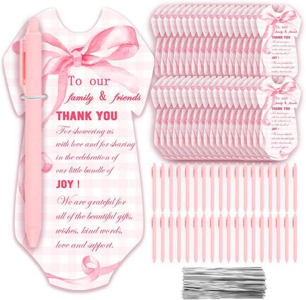 QZCYU 36 Pack Pink Bow Baby Shower Decor, Coquette Bow Greeting Cards 36
