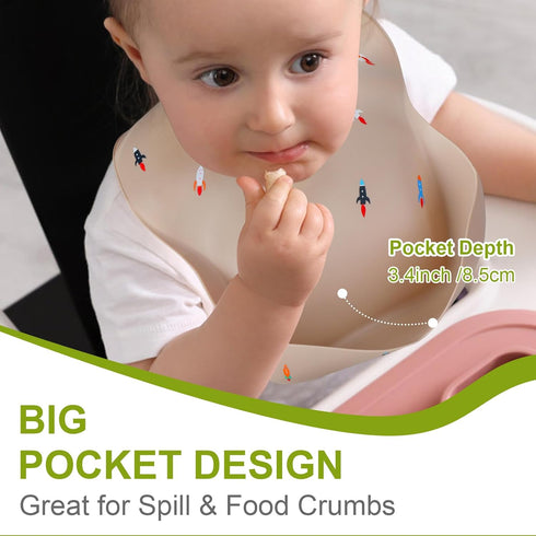 Accmor Silicone Baby Bibs, Waterproof Soft Bibs for Baby Girls Boys Feeding Eating, Silicone Baby Bibs with Large