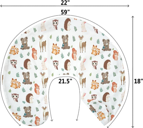 Cute Animals Leaves Baby Nursing Pillow Covers for Boy Girl Bear Deer Raccoon Squirrel Bunny Hedgehog Owl Nursery
