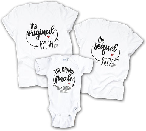 Original Sequel Finale, Third Baby Announcement, Kids Shirts Announcing Pregnancy, Oldest Middle
