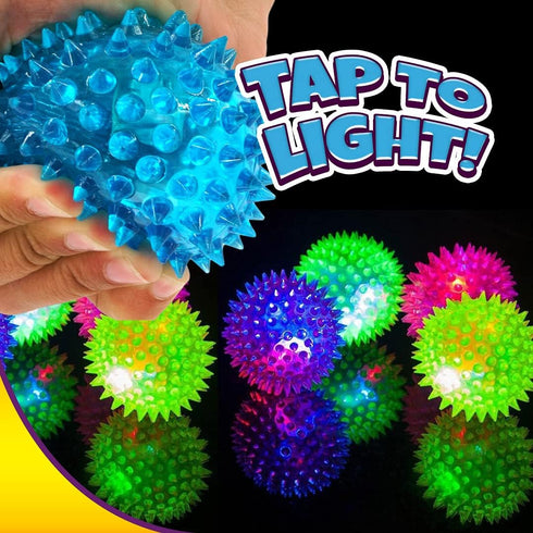 (12 Pack) 695-12p JA-RU Light Up Spiky Balls for Kids Light Up Bouncy Balls, Spiky Fidget Toys, Sensory Bin Filler